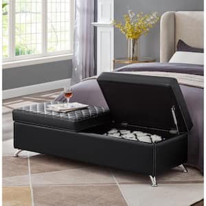 Black Tufted PU Upholstered 56.7 in. Storage Bedroom Bench Without Back