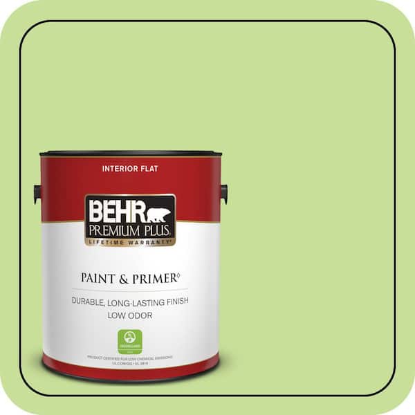 BEHR PREMIUM PLUS 1 gal. #420A-3 Key Lime Flat Low Odor Interior Paint & Primer
