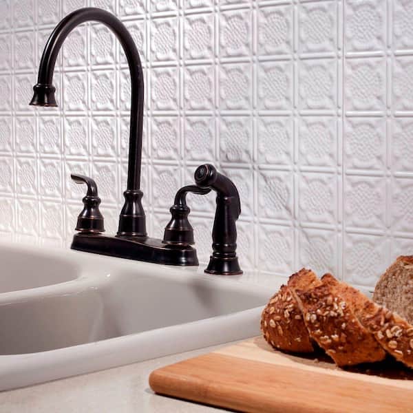 Fasade 18.25 in. x 24.25 in. Gloss White Traditional Style # 6 PVC Decorative Backsplash Panel