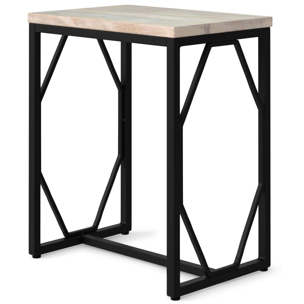 Selma 20" White Wash Wood and Black Metal Accent Table