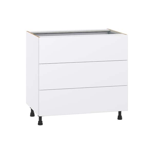 J COLLECTION Timberline 36 in. W x 24 in. D x 34.5 in. H Assembled Slab Drawer Base Kitchen Cabinet in Bright White with 4-Drawers
