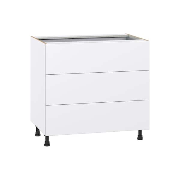 J COLLECTION Fairhope Bright White Slab Assembled Base Kitchen Cabinet with 4 Drawers (36 in. W x 34.5 in. H x 24 in. D)