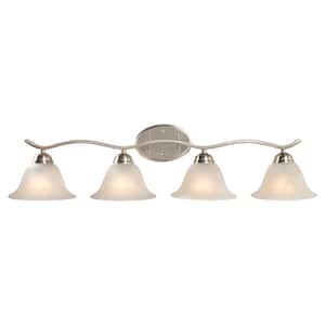 Andenne 4-Light Brushed Nickel Bathroom Vanity Light with Bell Shaped Marbleized Glass Shades