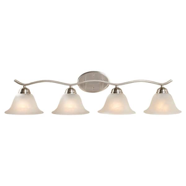 Hampton Bay Andenne 4-Light Brushed Nickel Bathroom Vanity Light with Bell Shaped Marbleized Glass Shades