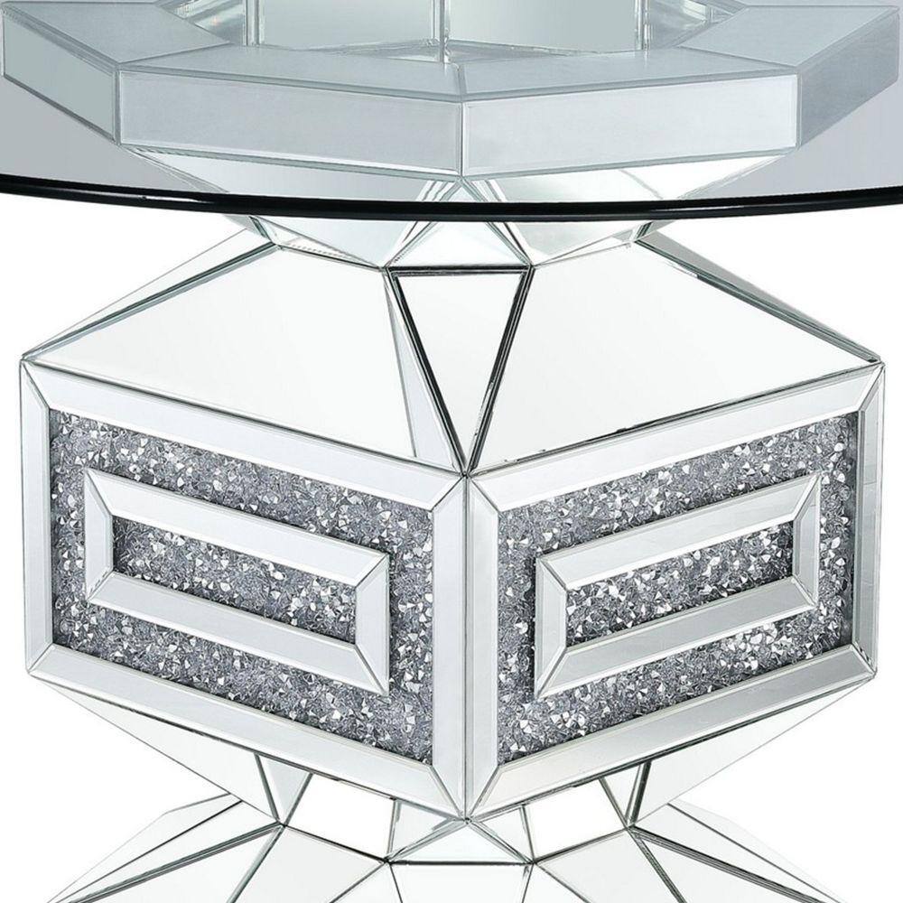 Contemporary Round Glass Dining Table with Mirrored Pedestal