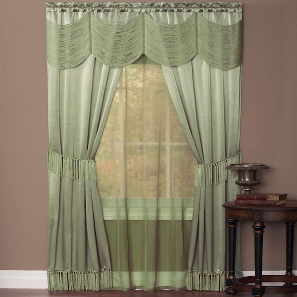 ACHIM Halley 56 in. W x 63 in. L Polyester Light Filtering 6 Piece Window Curtain Set in Sage