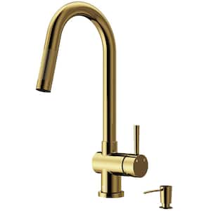 Gramercy Single Handle Pull-Down Spout Kitchen Faucet Set with Soap Dispenser in Matte Brushed Gold