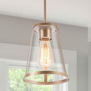 1-Light Gold Modern Pendant Lighting Contemporary Hanging Light Fixture with Clear Glass Shade for Kitchen Foyer Hallway