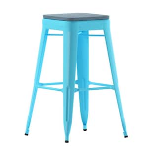 30.75 in. Teal/Teal-Blue Backless Metal Bar Stool with Resin Seat Set of 4