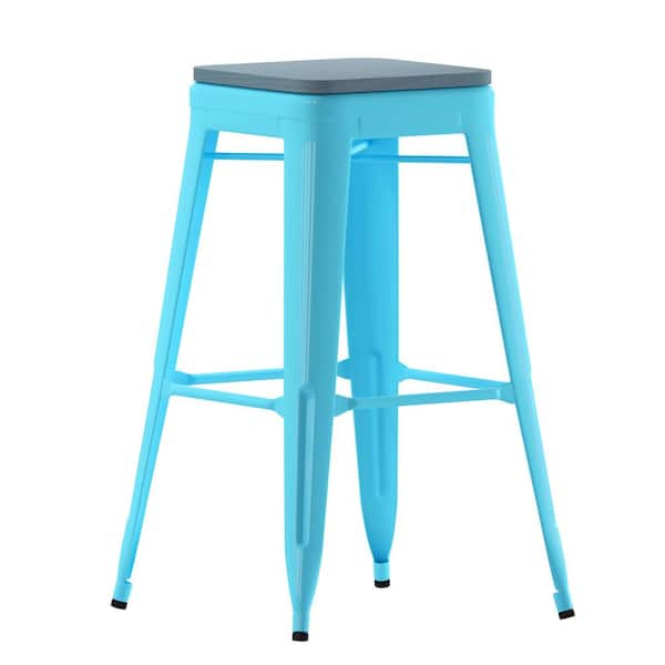 Carnegy Avenue 30.75 in. Teal Teal Blue Backless Metal Bar Stool