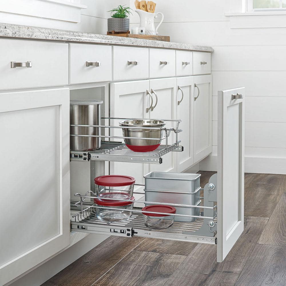 Chrome 2-Tier Wire Basket Pull Out Shelf for Cabinets