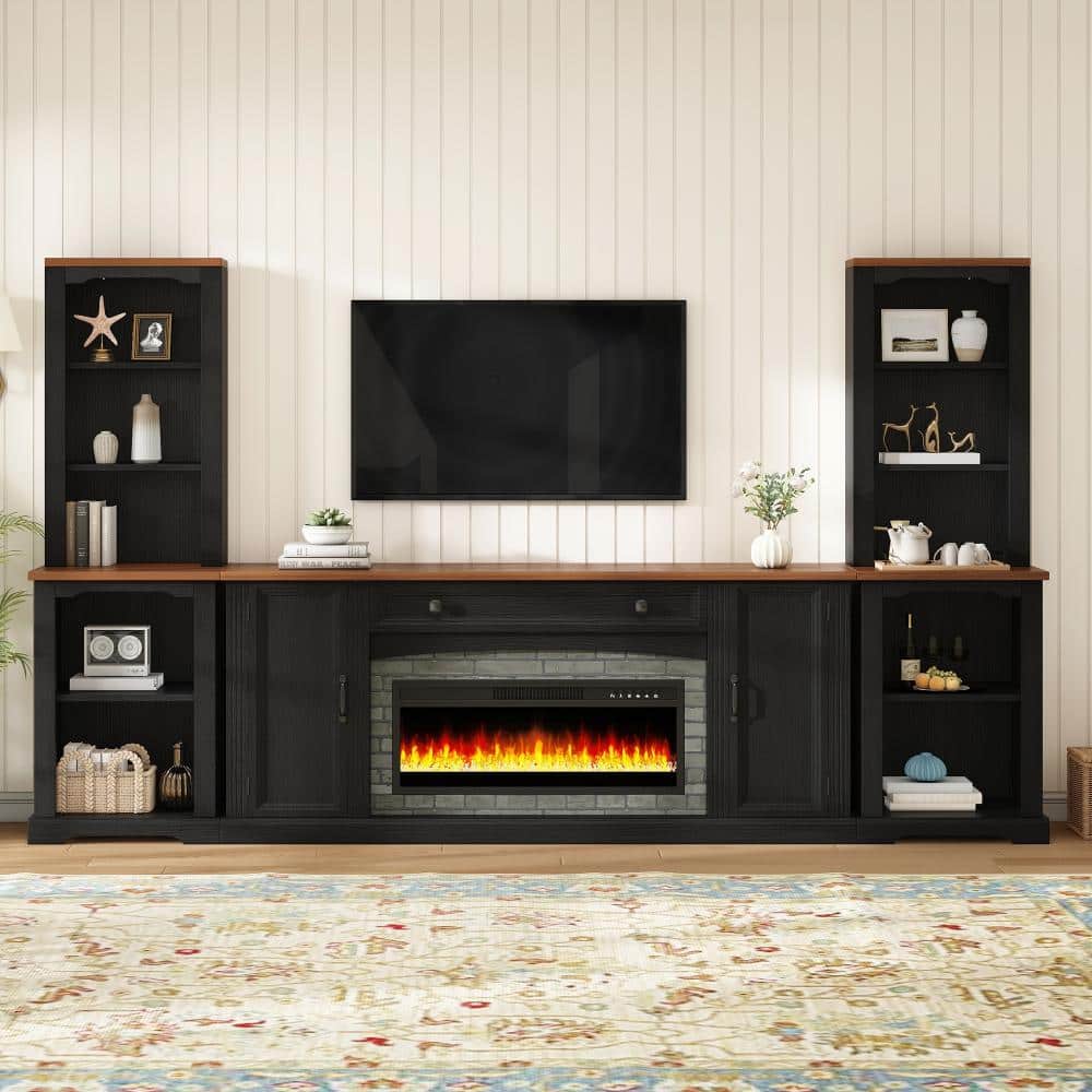 3-Piece Entertainment Center with Electric Fireplace Heater,Black TV Stand Set for TVs Up to 70 inch,Storage Cabinets price history on PriceWatchPro