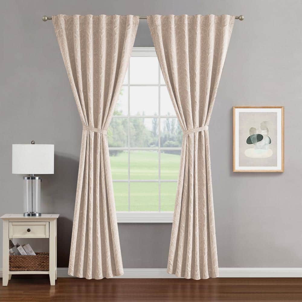 Creative Home Ideas Collins Champagne Branch Pattern Polyester 50 In W X 108 L Back Tab Blackout Curtain 2 Panels With Tiebacks Ymc016469 The