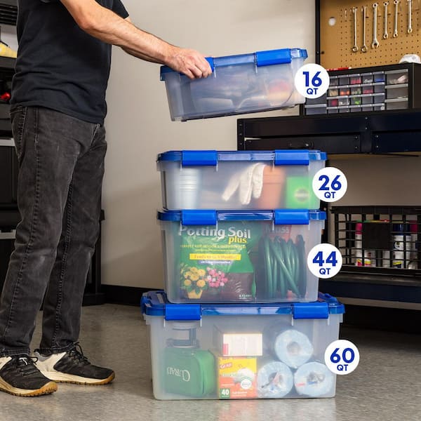 ◎32inchミント◎デッドストックブルー◎WAREHOUSE IRIS 15 Gal./60 Qt. Lockable Plastic Storage Tote, Clear with Blue