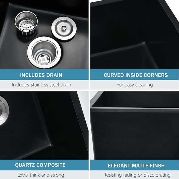 LANDOLT Quartz Matte Black 32 in. 50/50 Double Bowl Composite