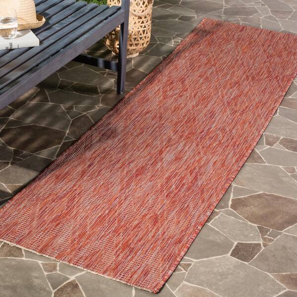 Courtyard Red/Red 2 ft. x 14 ft. Solid Color Diamond Indoor/Outdoor Runner Rug