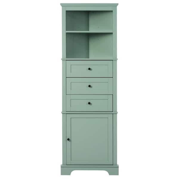 23 in. W x 13.4 in. D x 69 in. H Green Triangle Tall Bathroom Cabinet with 3 Drawers and Adjustable Shelves