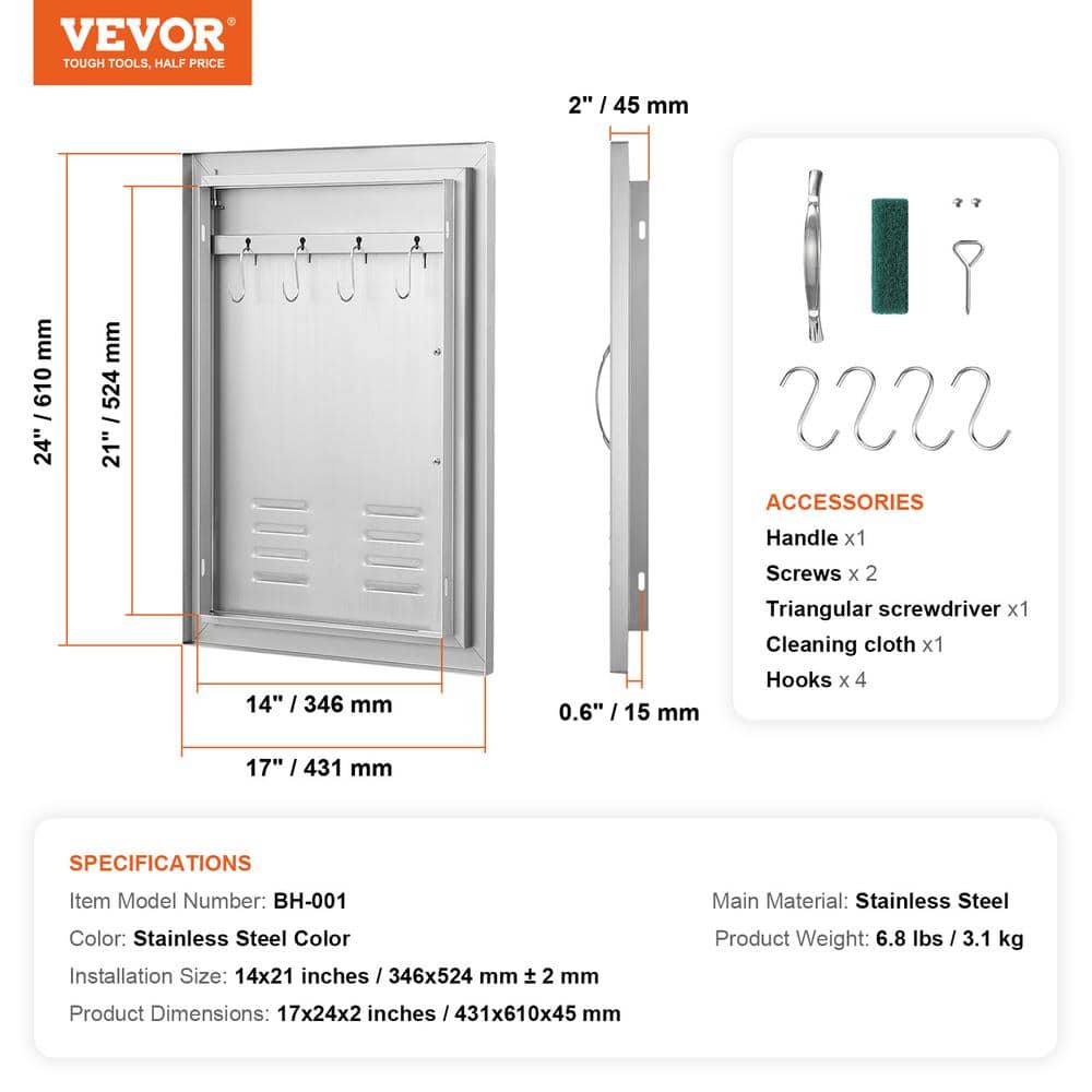 Stainless Steel Outdoor Kitchen BBQ Access Door with Handle and Vents