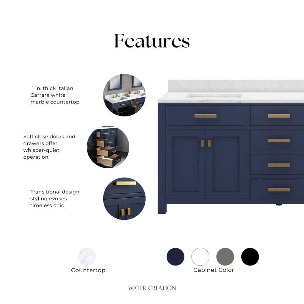 Madison 72" Monarch Blue Double Sink Vanity with Carrara Marble Top