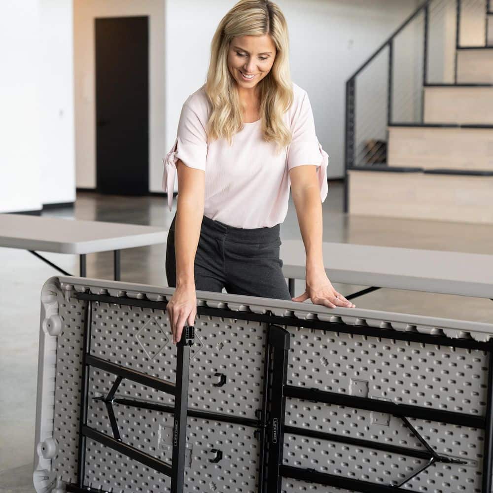 Putty 6-Foot Folding Table with Black Metal Legs