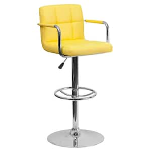 33.25 in. Adjustable Height Yellow Cushioned Bar Stool