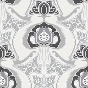 Joaquin Black Art Nouveau Floral Wallpaper Sample