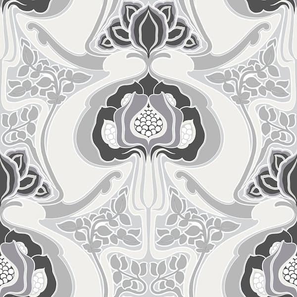 ESTA Home Joaquin Black Art Nouveau Floral Wallpaper Sample