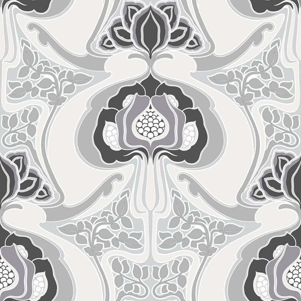Joaquin Black Art Nouveau Floral Wallpaper