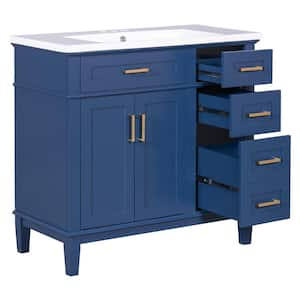 36 in. W x 18 in. D x 35 in. H Single Sink Freestanding Bath Vanity in Blue with White Resin Top