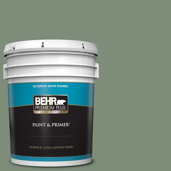 BEHR PREMIUM PLUS 5 gal. #450F-5 Amazon Moss Satin Enamel Exterior Paint & Primer