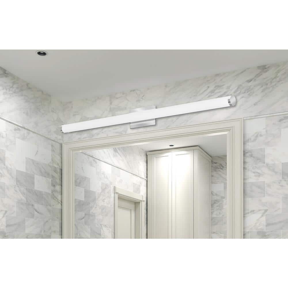 Contemporary Chrome 45" LED Cylinder Vanity Light with Dimmable Switch