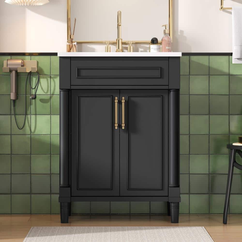 24 in. Bathroom Vanity with Integrated Ceramic Sink, Modern 2-Door Single Sink Cabinet for Small and Medium Restrooms price history on PriceWatchPro
