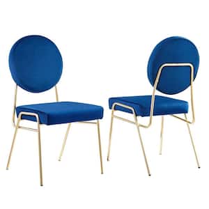 Craft Performance Velvet Dining Side Chairs - Set of 2 in Gold Navy