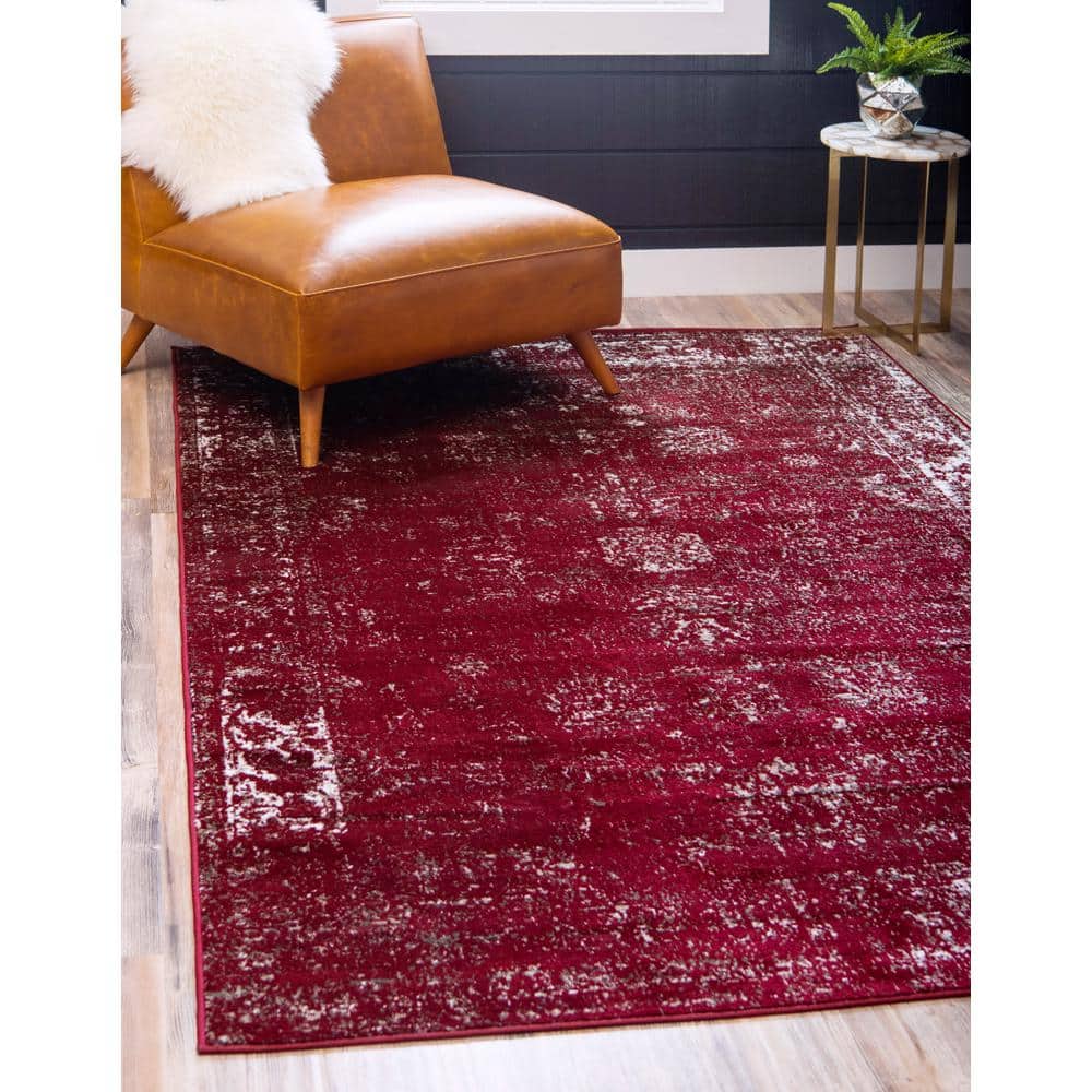 Chic Burgundy Synthetic 9' x 12' Rectangular Indoor Rug