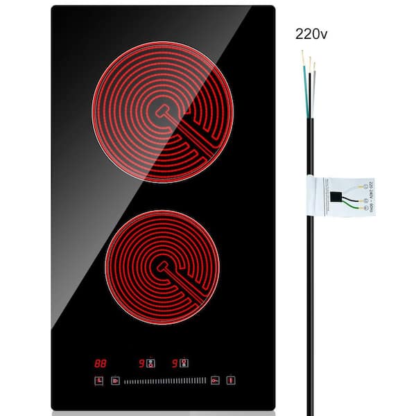 Built in Electric Stove Top, 20 in. x 11.6 in. 2 Burners, 240 V Glass Radiant Cooktop with Sensor Touch Control
