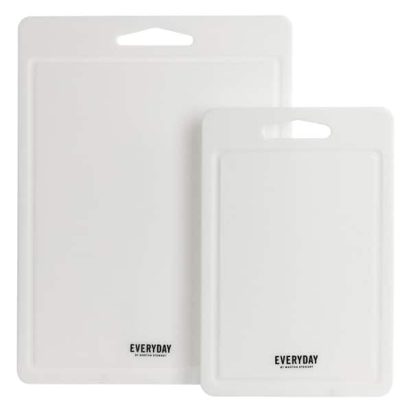 MARTHA STEWART EVERYDAY Fayer 2-Piece Polypropylene 16 in. and 12 in. Cutting Board Set in White