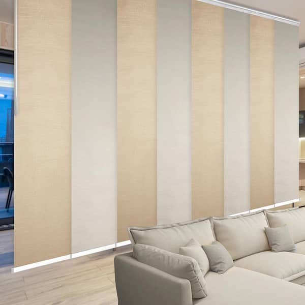 EMOH Pearlescent Linen 130 in. - 175 in. W x 94 in. L Adjustable 8- Panel White Double Rail Panel Track with 23.5 in. Slates