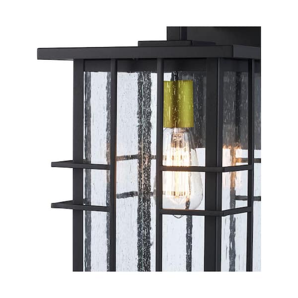 Hampton Bay Glenfield Medium 16 in. 1-Light Black Outdoor Wall Light Fixture with Seeded Glass