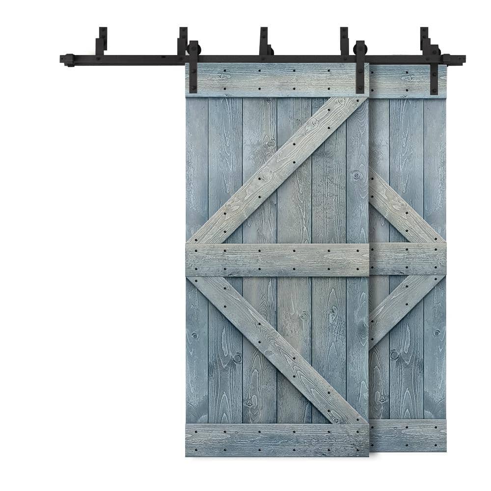 60 in. x 84 in. K Series Bypass Denim Blue Stained Solid Pine Wood Interior Double Sliding Barn Door with Hardware Kit price history on PriceWatchPro