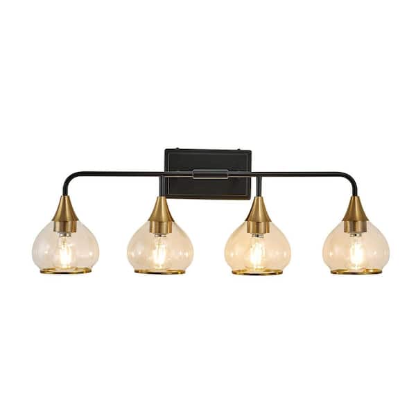 Light Pro 31 in. 4-Light Gold Vanity Light with Clear Glass Shade for Mirror, Vanity (Bulb Not Included)