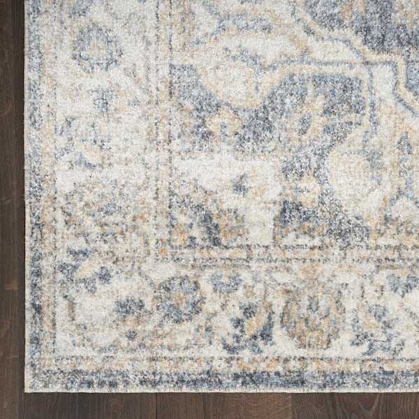 Gray 7 ft. x 9 ft. Oriental Power Loom Washable Area Rug