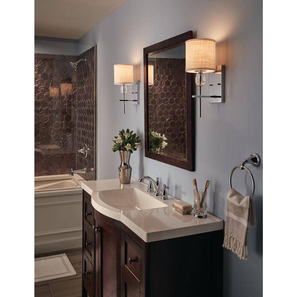 Polished Chrome Dimmable Bath Vanity Light with Linen Shade