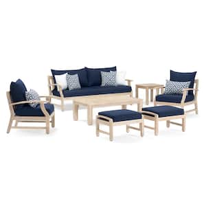 Kooper 7-Piece Wood Patio Conversation Deep Seating Set with Sunbrella Navy Blue Cushions