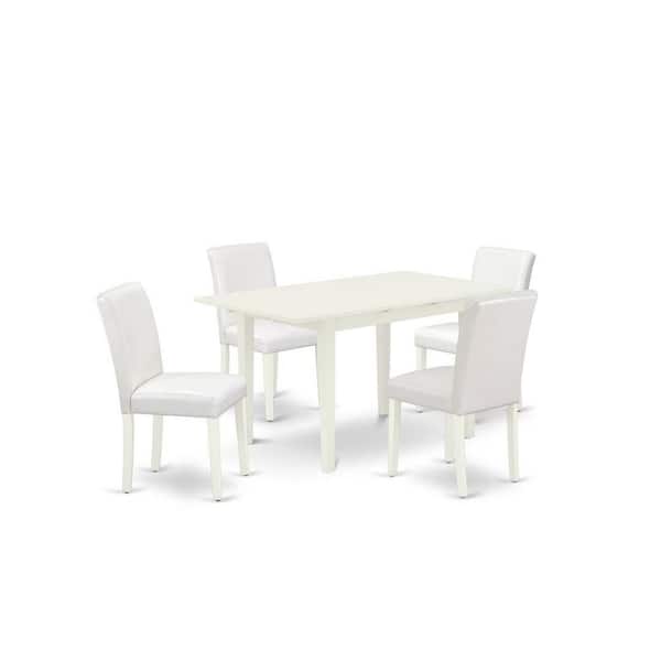 East West Furniture 5-Piece Linen White Finish Solid Wood Top-Rectangular Upholstered Dining Room Set with Butterfly Leaf-Seats 4