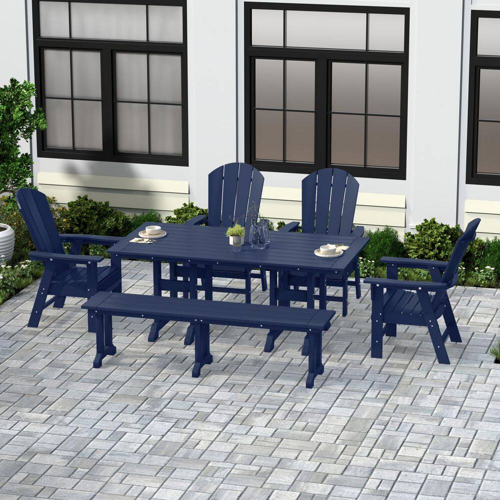 Laguna Navy Blue 6-Piece HDPE Plastic Outdoor Dinning Set with Bench price history on PriceWatchPro