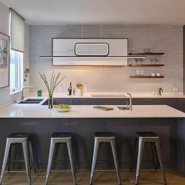 Neculina 2-Light Modern Integrated LED Pendant Light for Kitchen Island Black Linear Chandelier