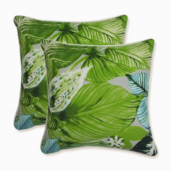 Pillow Perfect Floral Green Square Outdoor Square Throw Pillow 2-Pack