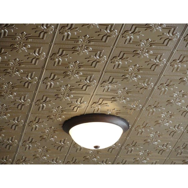 Dimensions 2 ft. x 4 ft. Glue Up Tin Ceiling Tile in Metallic Brass