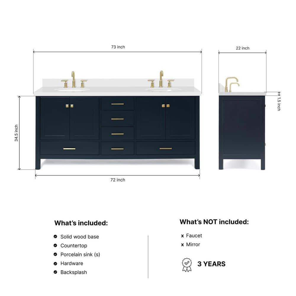 Midnight Blue 73" Double Basin Vanity with Quartz Top