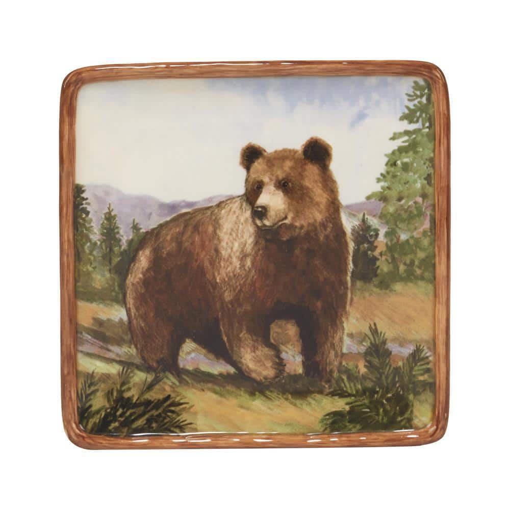 Mountain Wildlife Hand-Painted Ceramic Salad Plates, Set of 4